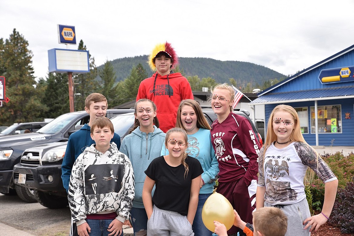 TROY STUDENTS show their school spirit. In the back row is Paxton Fisher. Middle row, from left, are Ragen Shupe, Rylie Cole, Lacy Gravier and Autumn Fisher. Front row, from left, are Rowyn Shupe, Leslie Gravier, Cortenie Rebo. (Tana Wilson/The Western News)