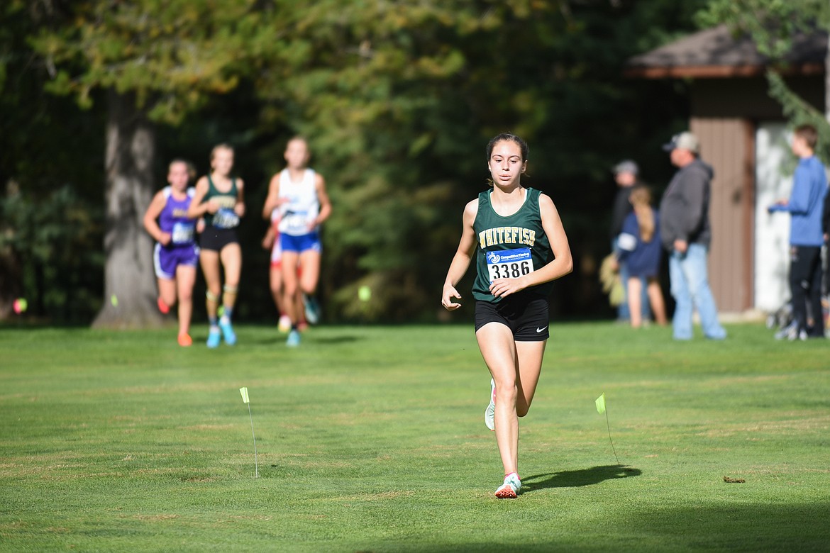 Jessica Henson separates from the pack around the two mile mark during the Whitefish Invite. Henson took second overall. (Daniel McKay/Whitefish Pilot)