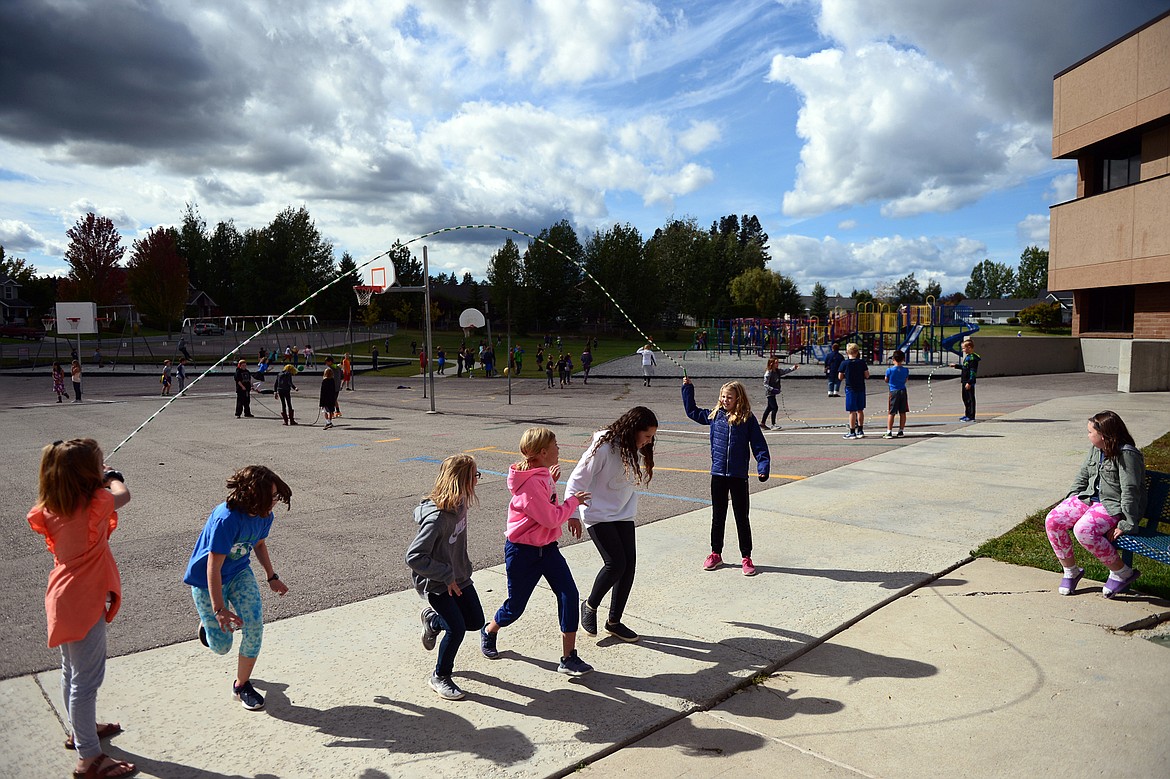 Third-grade students jump rope during recess at Edgerton Elementary School in Kalispell on Tuesday, Sept. 24. (Casey Kreider/Daily Inter Lake)
