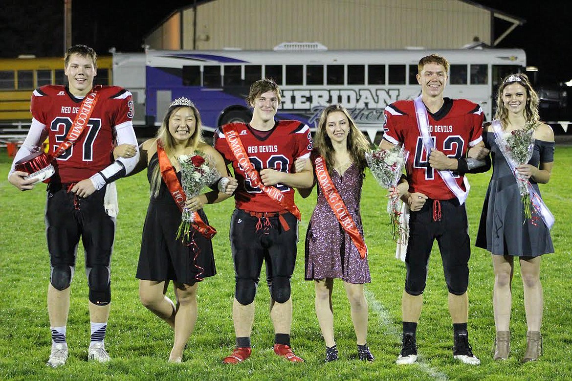 THE NOXON 2019 HOMECOMING COURT, from left, include Rylan Weltz (King), Jenna Freeman (Queen), Riley Wood (court), Elizabeth Lampshire (court), Michael Antonich (prince) and Alivia Hill (princess). (Photo courtesy Noxon Public Schools)