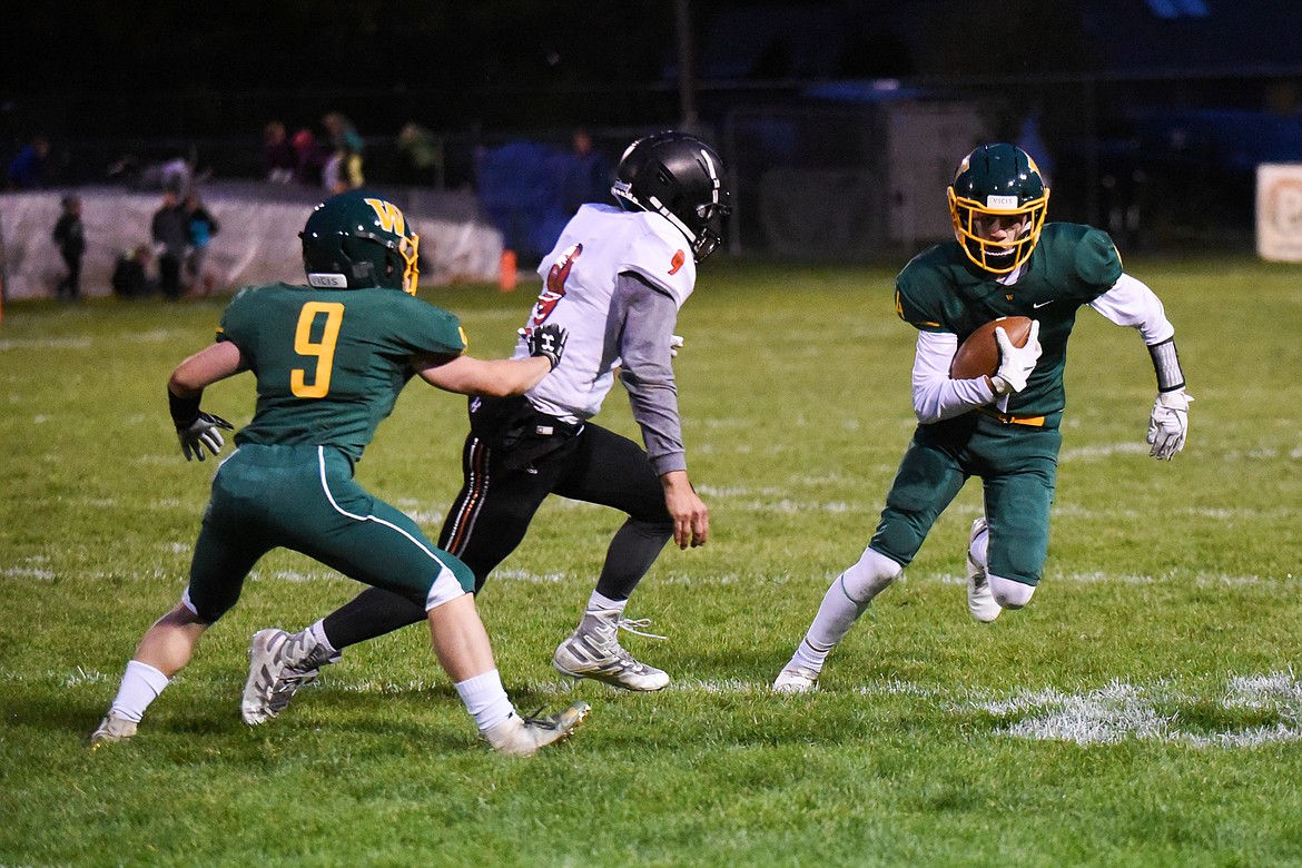 Jaxsen Schlauch finds the edge during Friday&#146;s win over Ronan for homecoming. (Daniel McKay/Whitefish Pilot)