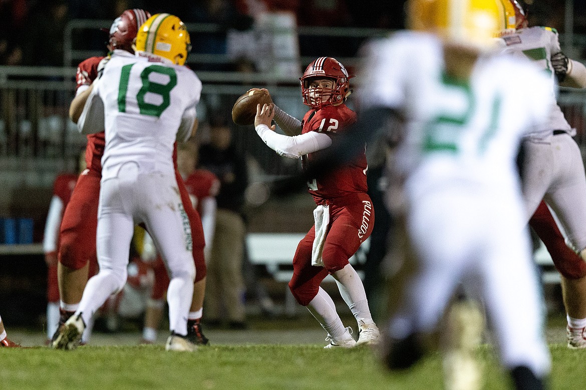 (Photo courtesy of JASON DUCHOW PHOTOGRAPHY)
Senior quarterback Jaxon Pettit looks for an open receiver during the game Friday against Lakeland.