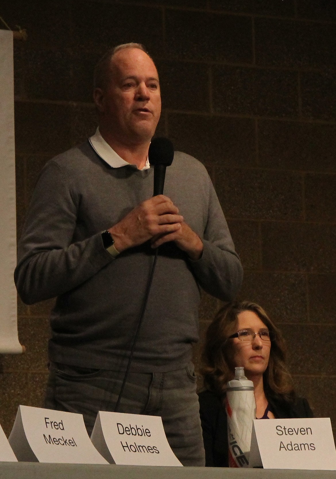 Rathdrum Seat 4 candidate Steven Adams delivered a Rathdrum bombshell Thursday night, announcing at the candidate forum he would donate his Council salary to charity if elected. (CRAIG NORTHRUP/Press)