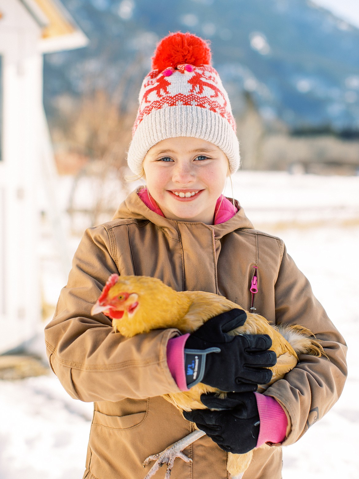 Evelynne Dorr, 9, holds a chicken on her family&#146;s farm in Columbia Falls. (Courtesy of Jeremiah and Rachel Spray Photography)