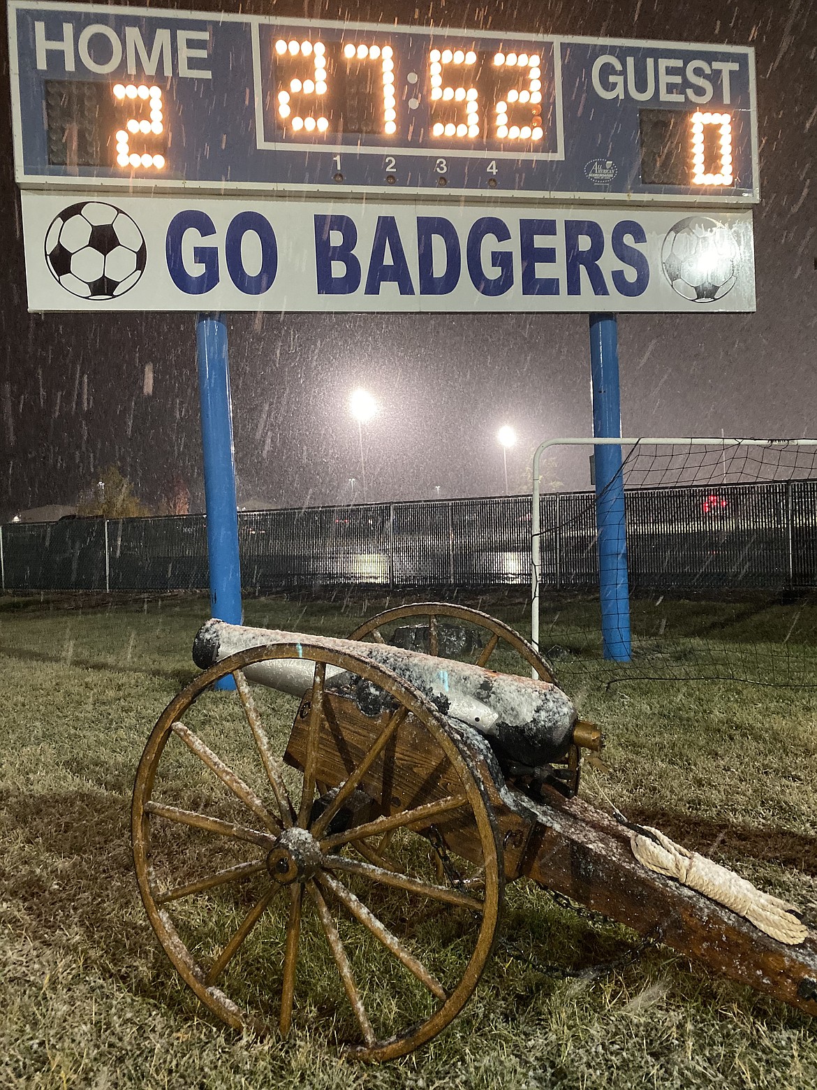 Photo by TESHRA ROBLES
Senior night for the Badger boys was snowy.