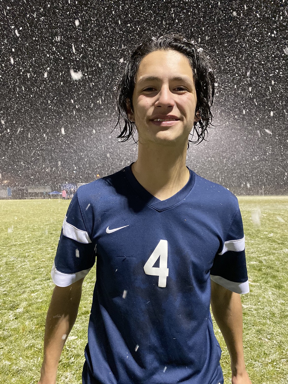 Photo by TESHRA ROBLES
Keahi Robles in the snow at the Oct. 8 game.