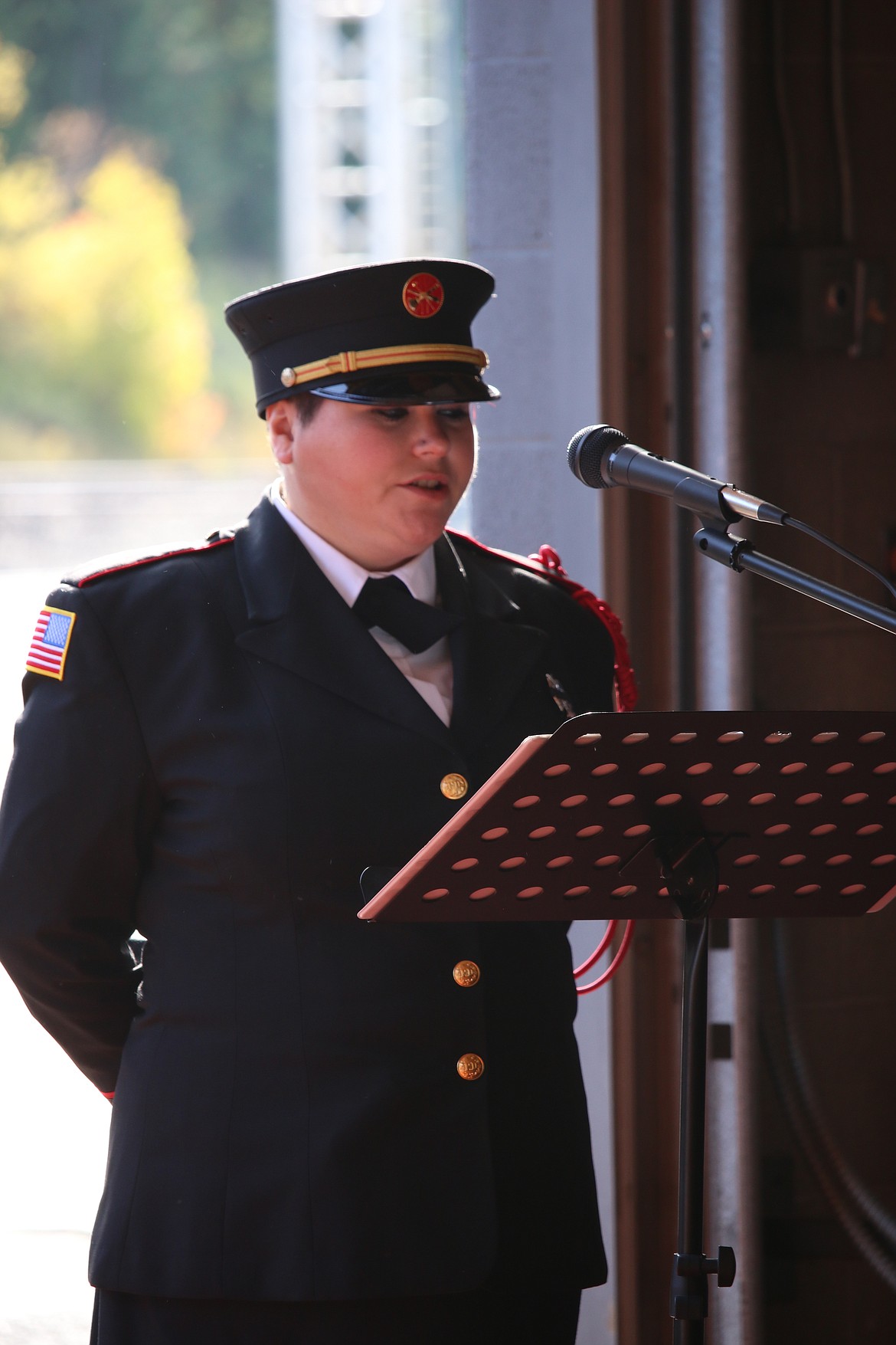 Photo by MANDI BATEMAN
North Bench Firefighter Cheryl Jackson served as the emcee for the Fallen Firefighters Memorial.