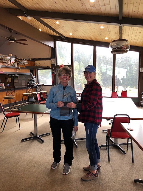 President Carrie Figgins presenting the prize to Jenny Link, winner of the Impossible Open, 2019.