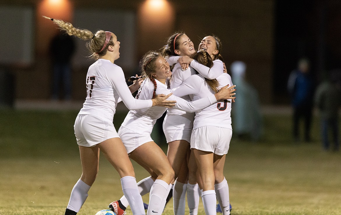 (Photo courtesy of JASON DUCHOW PHOTOGRAPHY) 
Sandpoint girls soccer celebrates after beating Kuna 2-0 in the 4A state championship Saturday to claim their eighth state title.