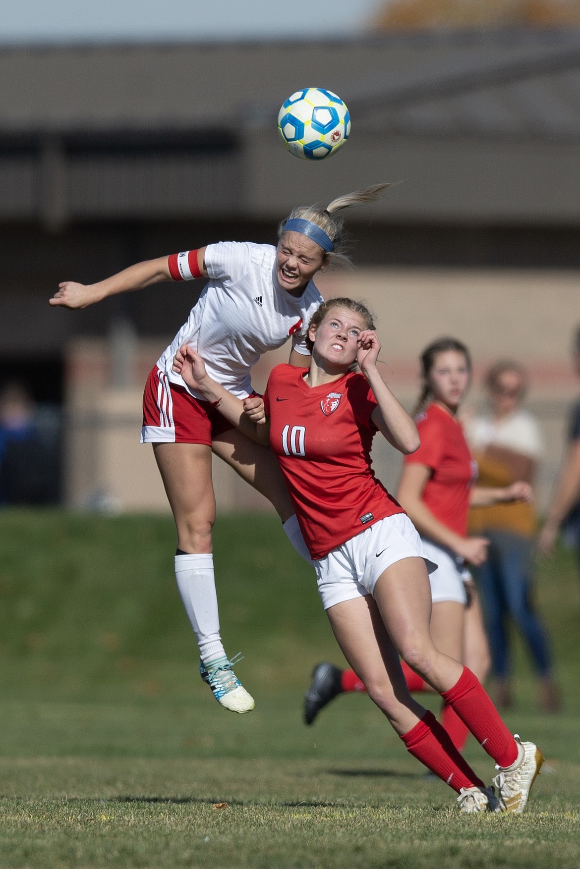 Kelsey Cessna fights a Pocatello player for possession of the ball at Brothers Park in 2019.