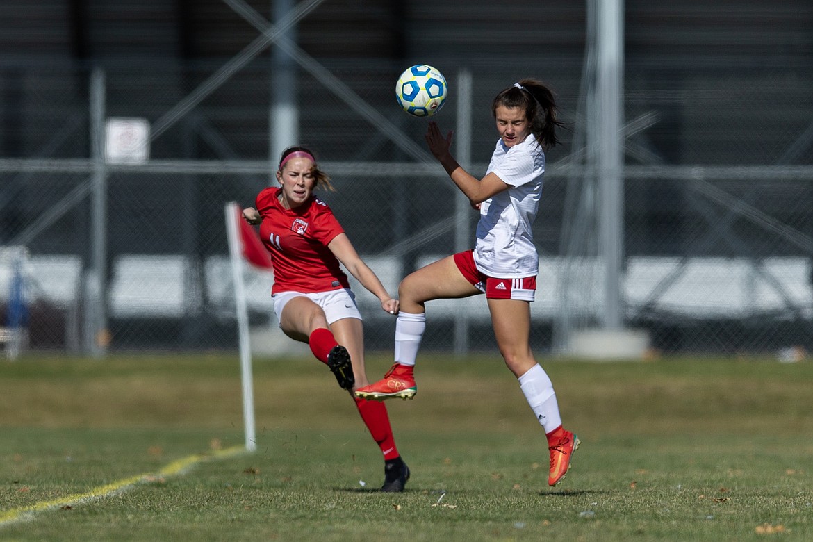 (Photo courtesy of JASON DUCHOW PHOTOGRAPHY)
Senior forward Emi Lynch fires the ball past a Pocatello defender Thursday.