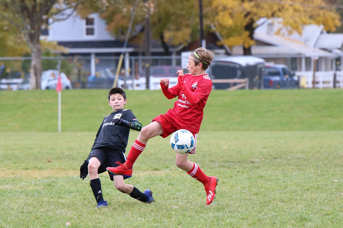 Photo by ZAC CHAN
The Timbers North FC 06 Boys Red soccer team beat Valor Premier Gold on Saturday 1-0. Kai Delio had the goal with an assist from Connor Jump. Then on Sunday, the Timbers beat Seattle United Samba 2-1. Noah Waddell and Kason Pintler each had 1 goal. Jacob Molina and Connor Jump each had 1 assist. Braden Latscha was in goal for both games for TNFC. Pictured is Brayden Ristic, right, of the Timbers.