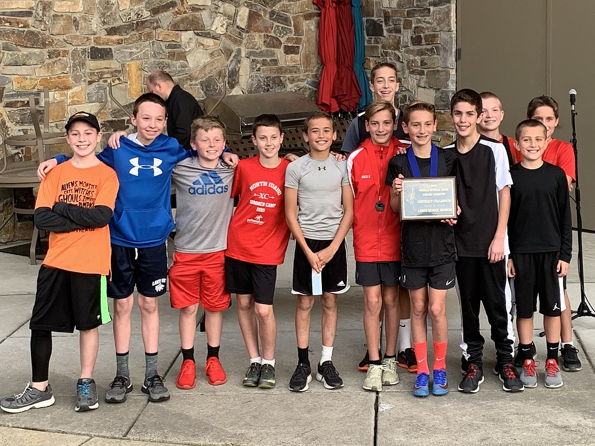 Courtesy photo
The Canfield boys won the middle school cross country district championship Oct. 16 at Ramsey Park, completing an undefeated fall season. In the front row from left are Eric McAuley Livingston, Braden Meredith, Lucas Reeves, Logan Anderson, Mitchell Rietze, Zack and Max Cervi-Skinner, Ethan Christman and Luke Ewing; and back row from left, Jacob King, Cameron Hildreth and Caleb Torgenson. Not pictured are Jonathan Callahan, Ty Culton, Wilson Deruyter, Maximus Farmer, Abreham Gallegos, Kyle Johnson, Colton and Carson Malinauskas, Evan Misiuk, Tyler Montgomery, Jackson Nickel, Arin Patrick, Scott Pickens, Rjae Praest, Canyon Spencer, Evan Trevena, Cooper Turner, Tyler Vorhees, Kyle Waddell, Conner Whitmore, Zane Willingham, coach Vesser and coach Affeldt.