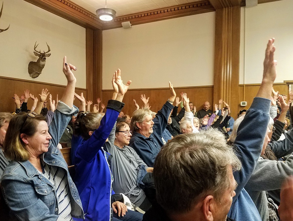 Photo by TONIA BROOKS
&#147;All opposed raise your hands,&#148;- Ann Conklin. The courthouse hosted the standing room only meeting regarding an application to subdivide.