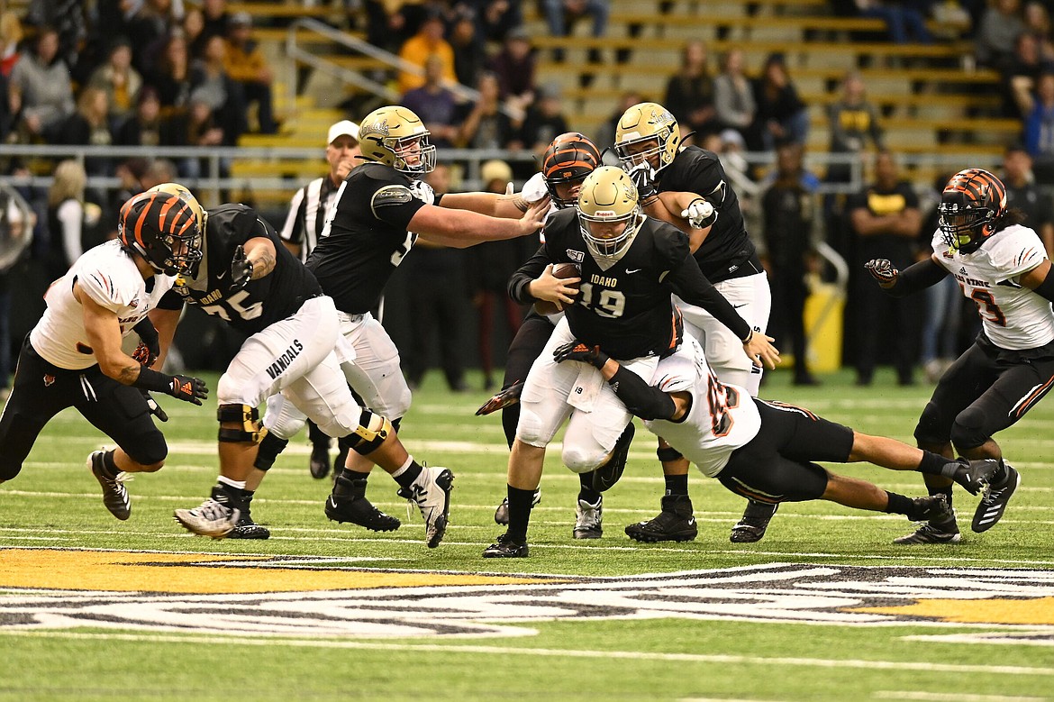 Photo courtesy Idaho Athletics
Colton Richardson (19) started at quarterback for Idaho, and passed for two touchdowns and rushed for one Saturday in a win over Idaho State at the Kibbie Dome.