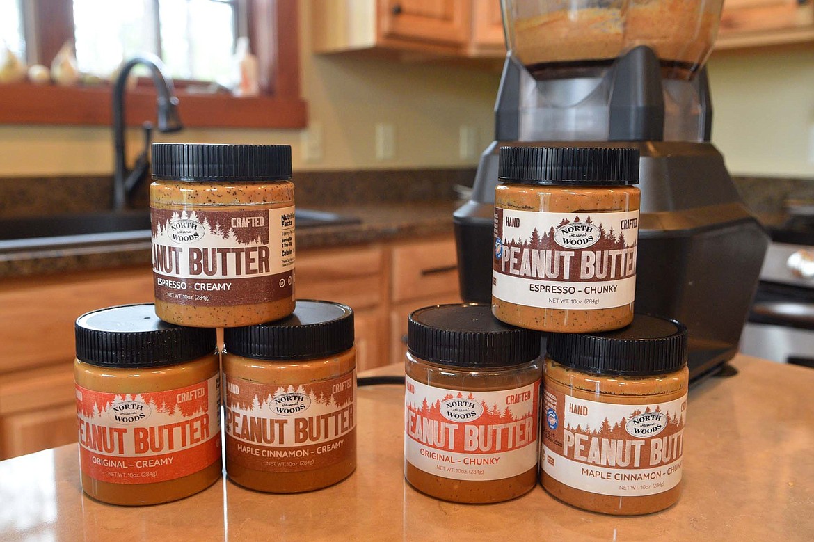 Northwoods peanut butter currently includes three flavors, original, maple cinnamon and espresso. Creator of the company Paul Burton says there&#146;s two more flavors also in the works. (Heidi Desch/Whitefish Pilot)