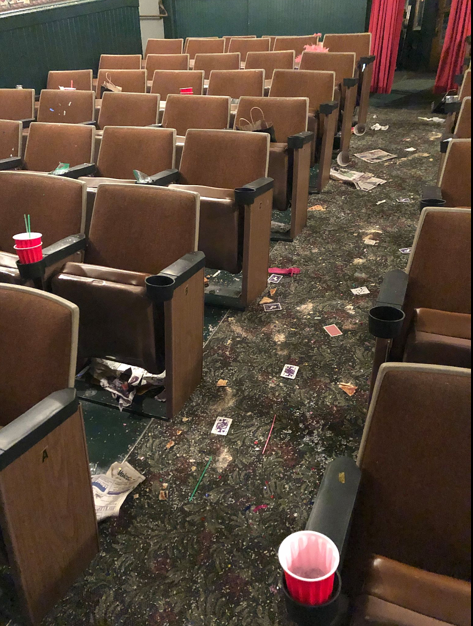 The aftermath of 45 Rocky Horror fans having a good time during the Sixth Street Theatre&#146;s screening of the film last Saturday. The whole &#147;mess&#148; only took an hour to clean up.
Courtesy photo