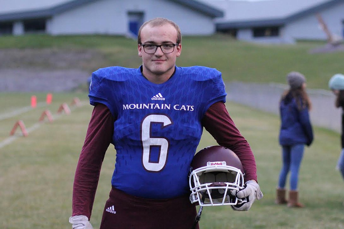 JORDAN TAAPKEN is making the most of his chance to play on the Mountain Cats football team after waiting three years due to a medical condition. The Cats are undefeated. (Chuck Bandel/Mineral Independent)