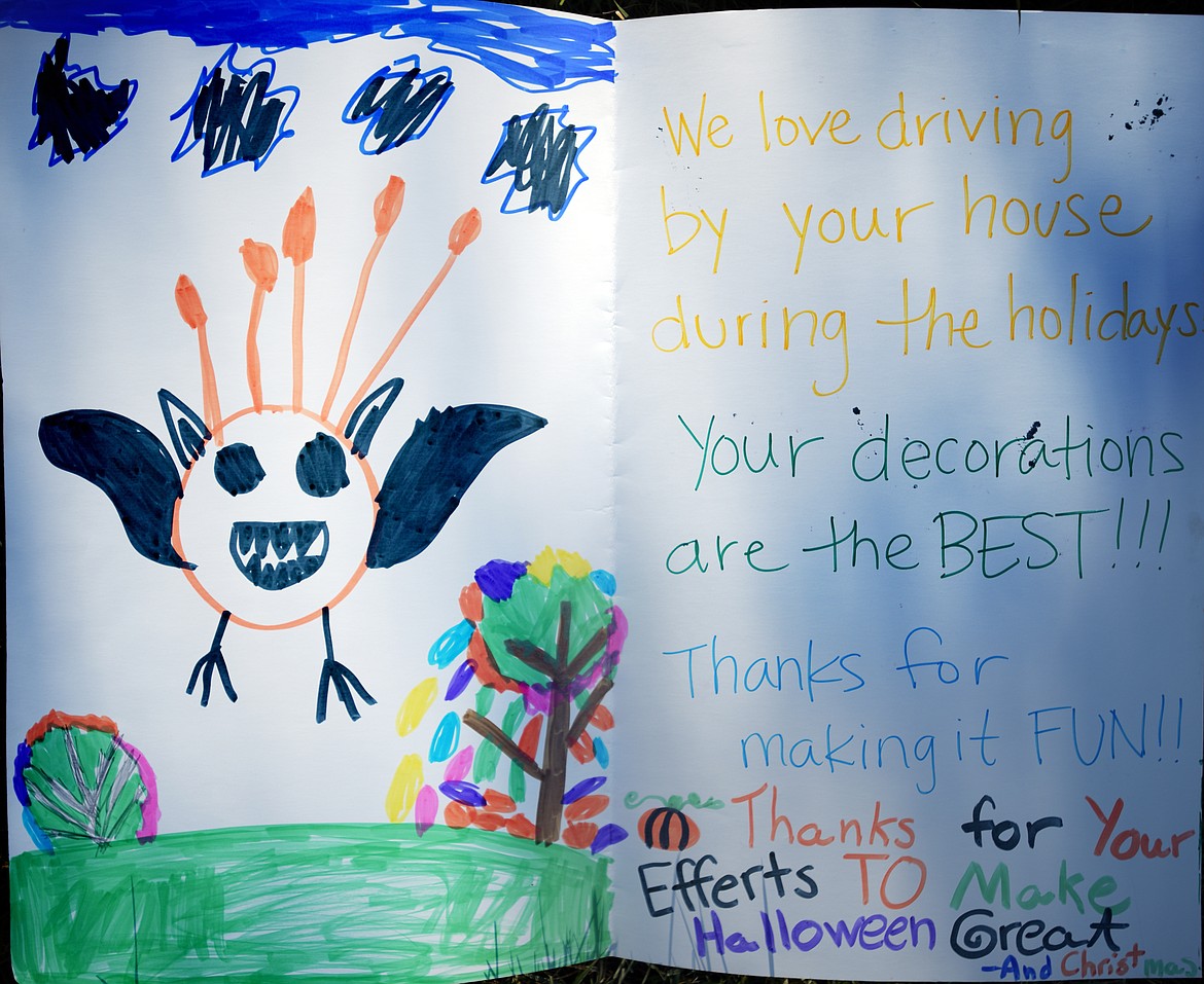 A card from some neighborhood girls expressing their thanks for the fun they've had watching the Jones family create various motifs for their pack of skeletons. The card came along with some homemade cookies.(Brenda Ahearn/Daily Inter Lake)