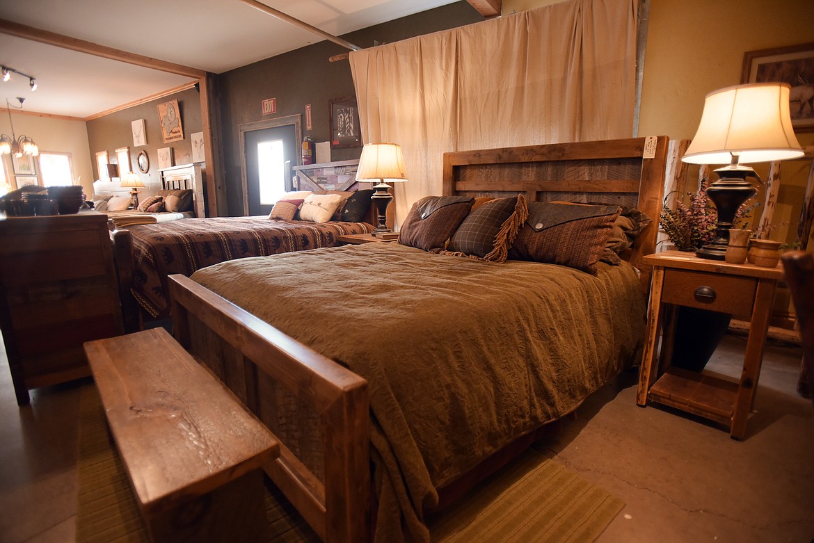 One of the barn wood beds by LodgeCraft Furniture in their showroom on Tuesday, October 15, in Somers. One of the unique aspects of LodgeCraft is that they make their own furniture and sell items from other suppliers.(Brenda Ahearn/Daily Inter Lake)