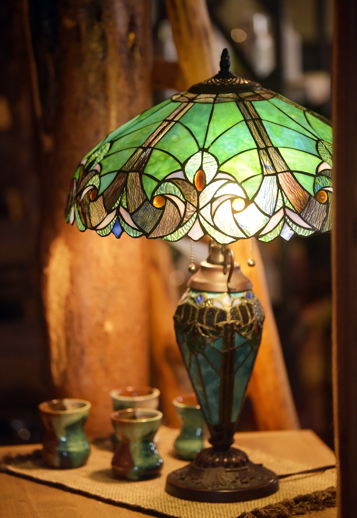 A Tiffany lamp on display at the LodgeCraft Furniture showroom in Somers on Tuesday, October 15. (Brenda Ahearn/Daily Inter Lake)