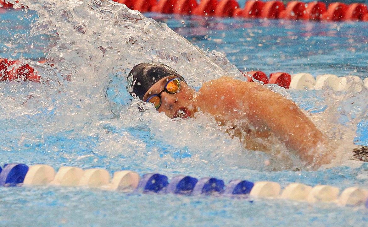 Lake City High&#146;s Logan Robillard competes in the 400 yard freestyle relay during the 5A/4A District 1 Championship swim meet at the Kroc Center. (LOREN BENOIT/Press)