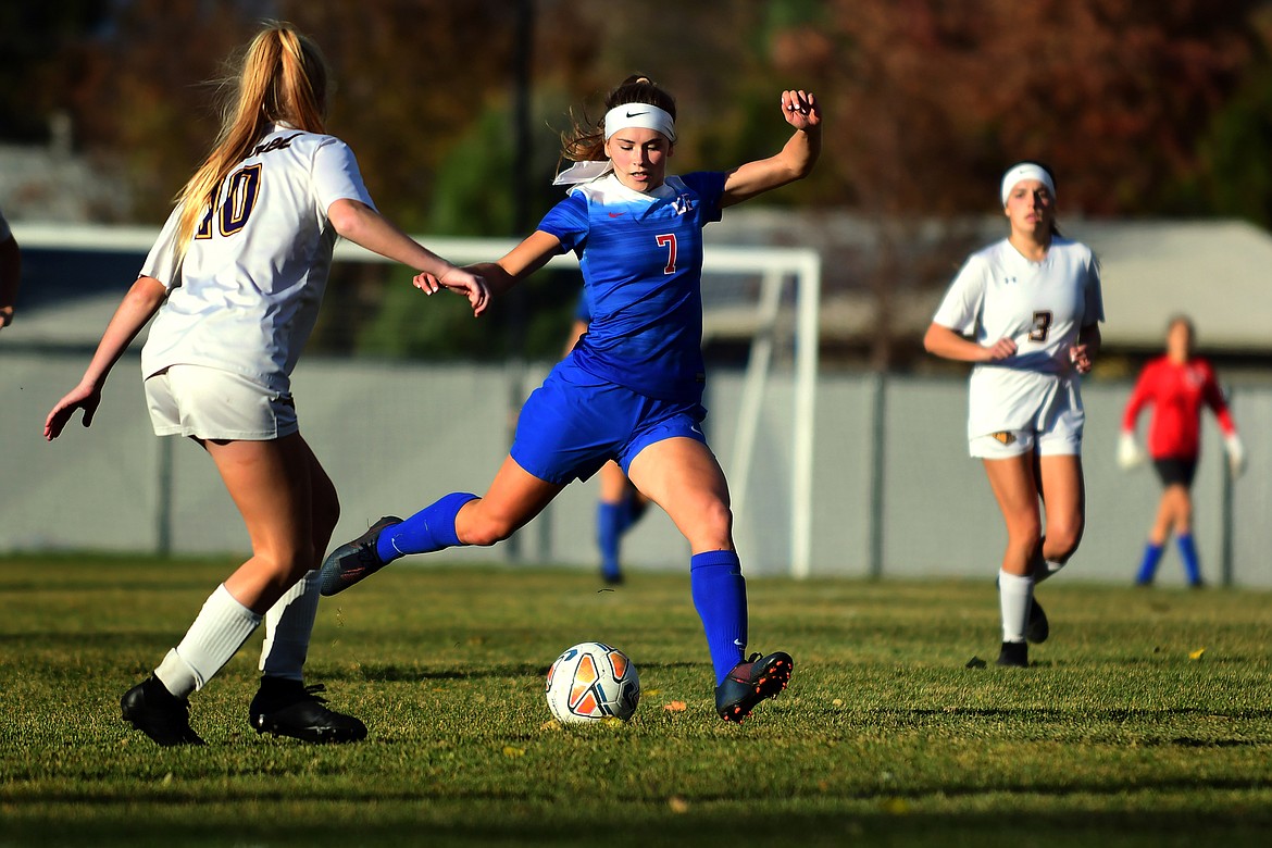 Maddie Robison moves the ball up the field for the Wildkats against Laurel Friday. (Jeremy Weber photo)