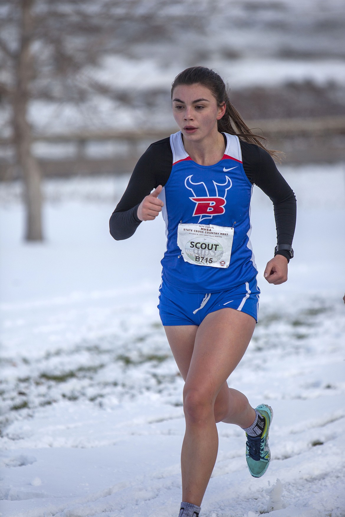 Courtesy of Beau Wielkoszewski
Scout Jessop, a Bigfork High School senior, charges over the course during the Montana State Cross-Country Championships in Great Falls, Oct. 26.