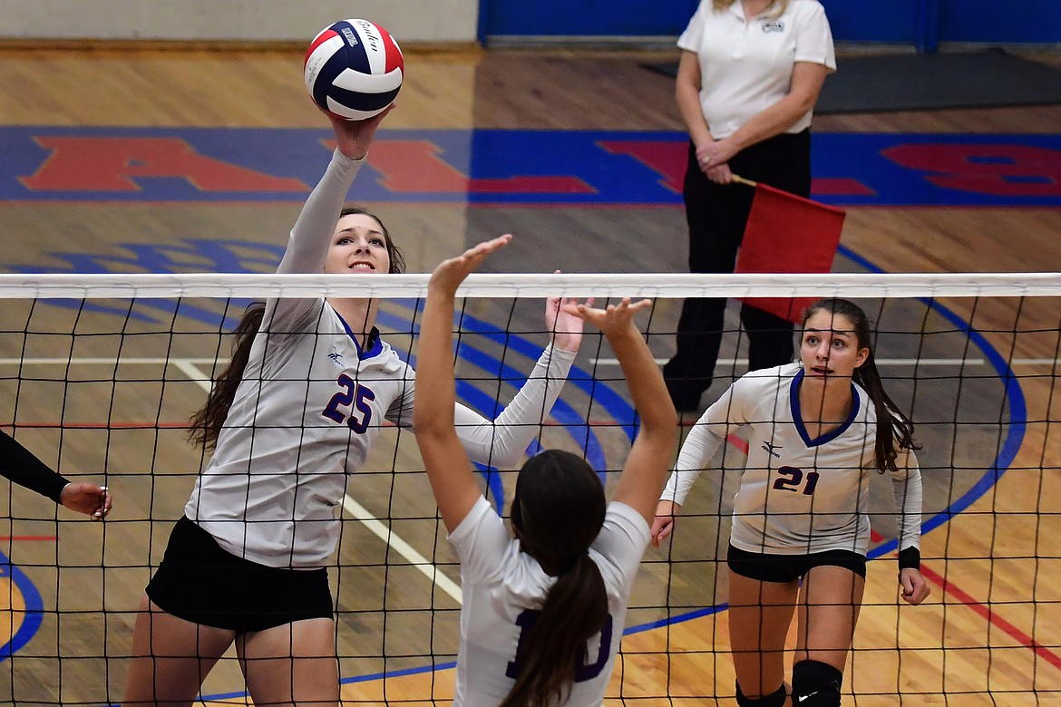 Kiera Brown goes up for a kill against Polson last week. (Jeremy Weber photo)