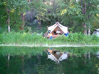 Photo by BLUE LAKE RV RESORT
The pole tent, available for rent, located on the shoreline of Blue Lake.