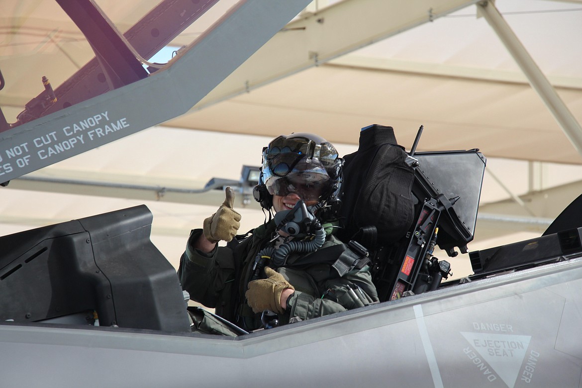 U.S. Air Force Capt. Brett &quot;Shock&quot; Burnside gives the thumbs up from the cockpit of an F-35A stealth combat jet in August 2017 at Luke Air Force Base in Phoenix. Burnside is from Coeur d'Alene and was back to visit just last weekend. He is stationed in Ogden, Utah. (Courtesy photo)