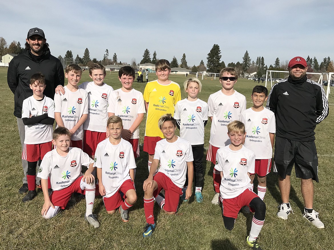 Courtesy photo
The Timbers North FC 08 Boys White soccer team ended the fall season by defeating FC Spokane 08 North Idaho Grebe-Rider 1-0. Charlie Dircksen scored the lone goal. Collin Storey was in goal for the shutout. In the front row from left are Karter Engebretsen, Davey Dance, Kaden Duffield and Chuck Mattila; and back row from left, coach Vito Higgins, Canon St John, Reilly Smith, Kiernin Ridley, Charlie Dircksen, Collin Storey, Donovan Bonar, Bear Coleman, Preston Samayoa and coach Matt Ruchti.