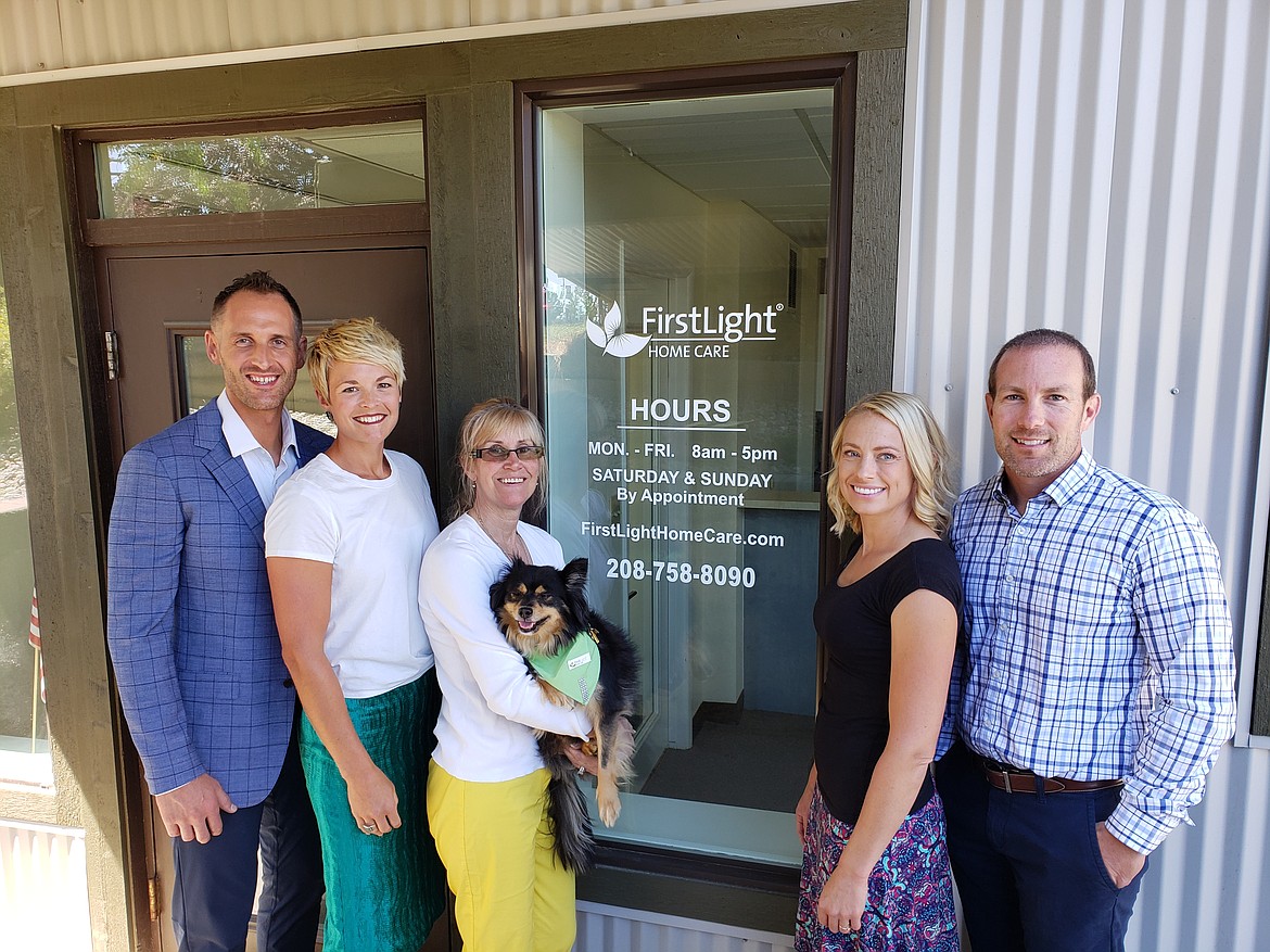 Courtesy photo
Staff at FirstLight Home Care's Coeur d'Alene office includes, from left, Brad Leggat, Jenna Leggat, Shelley Hollowayjank, Flash, Sarah Zastrow and Matt Zastrow.