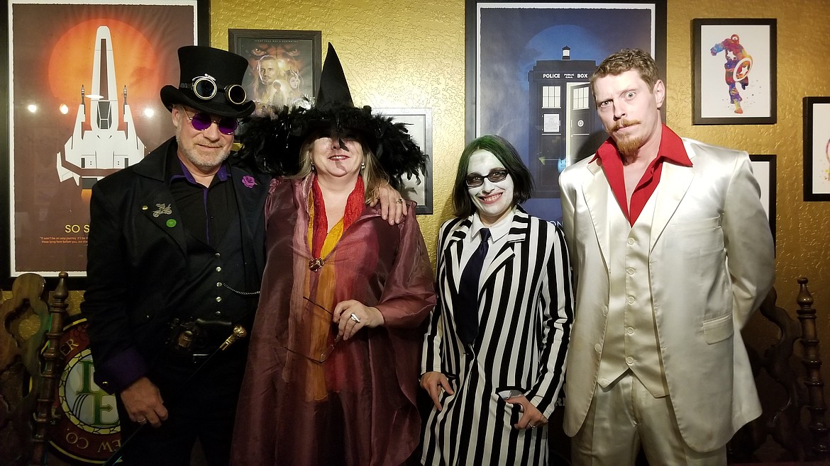 Halloween at CrossTime Saloon and Heart Rock Wines. From left: Kris Lonborg, Lillian Lonborg, Morgan Barnard and Logan Ashby.