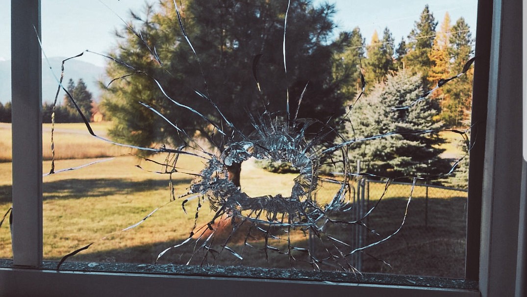 COURTESY PHOTO
The window of the Hunter home after being damaged by a stray bullet on Oct. 30.