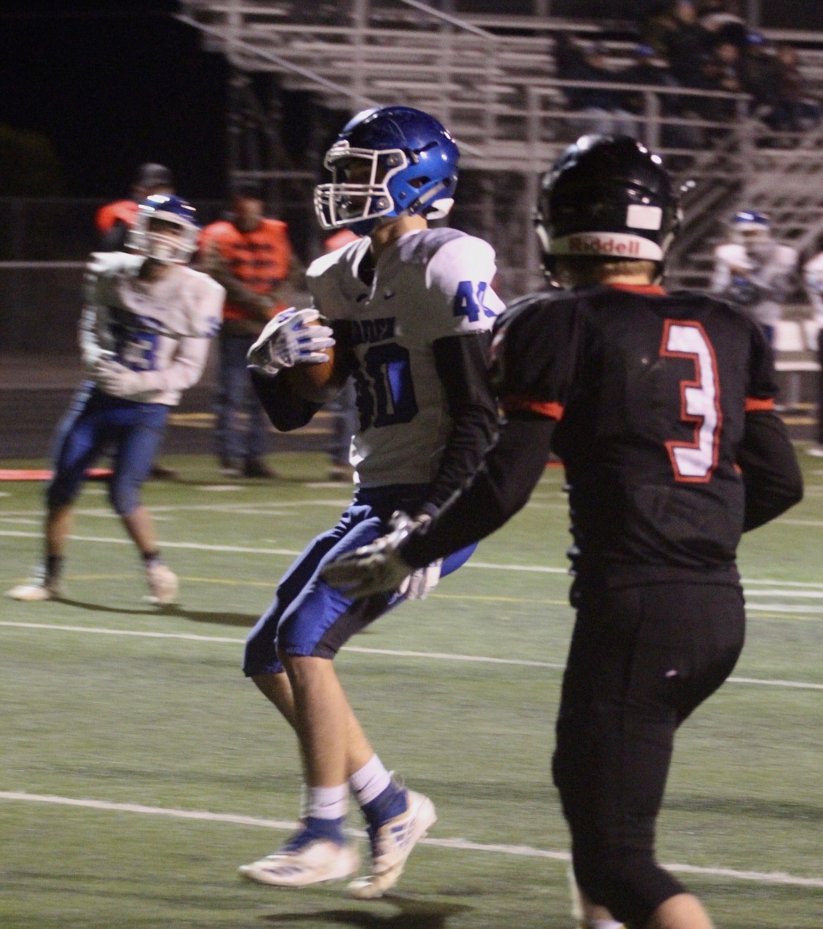 Casey McCarthy/Columbia Basin Herald Holden Haworth goes in for the score against River View in the opening matchup of the tiebreaker games on Monday night as the Cougars finished with the 3rd place seeding.