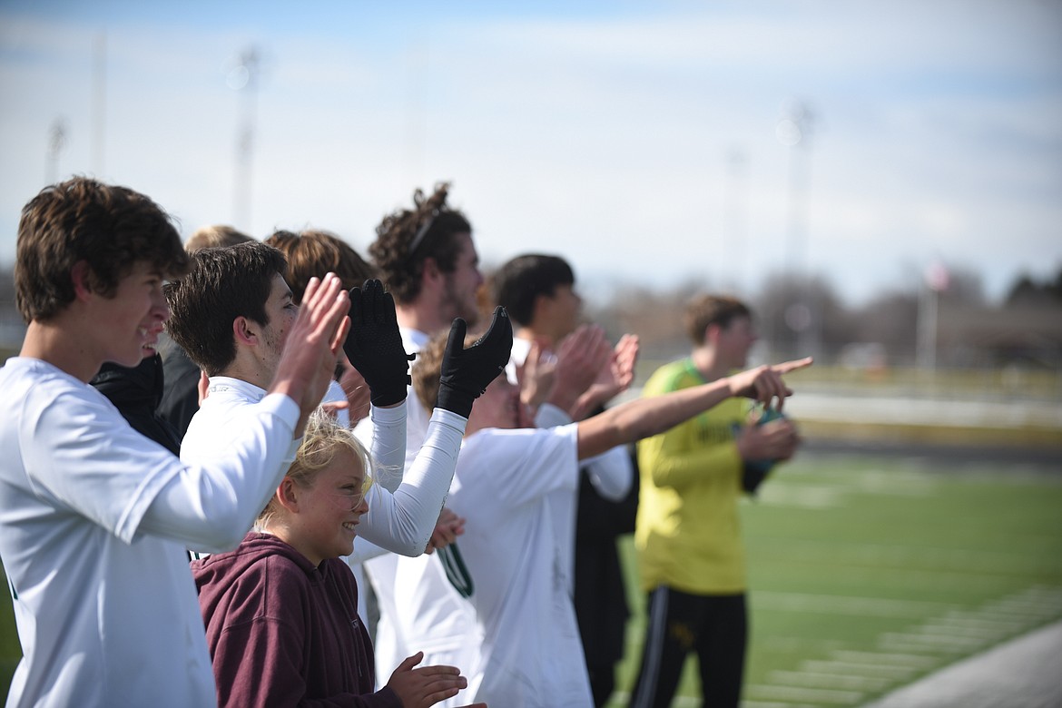 The Bulldogs thank their fans after the Bulldogs&#146; 4-0 state title win over Laurel . (Daniel McKay/Whitefish Pilot)