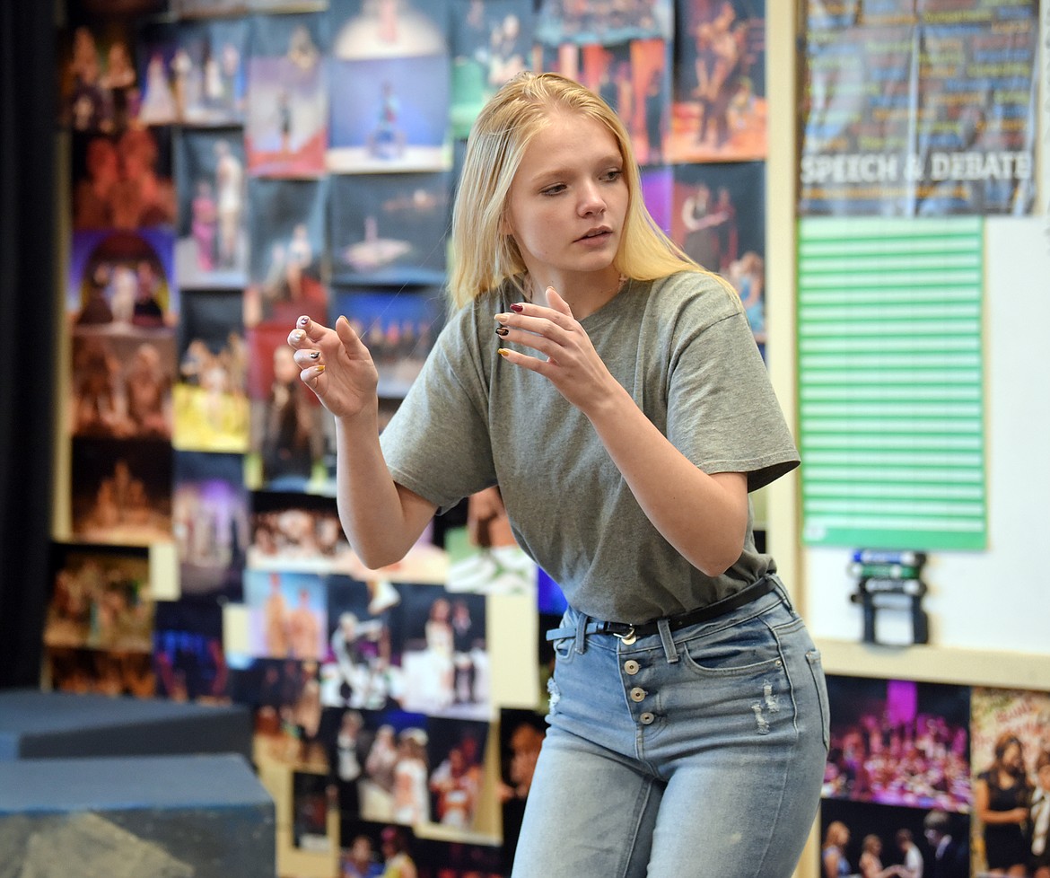 Glacier senior Hailey Anderson performs a dramatic interpretation at speech and debate practice on Tuesday, Oct. 29.