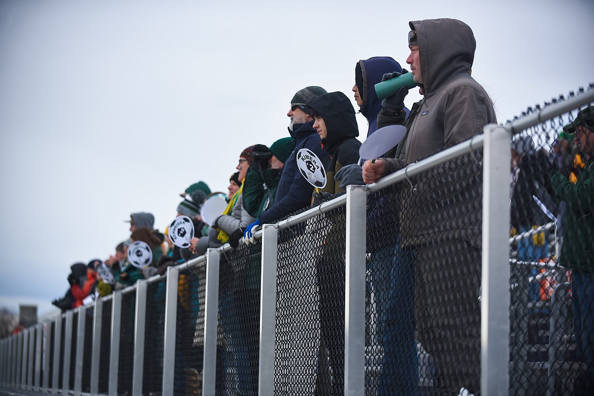 Dedicated Bulldogs fan cheer on their team all the way down in Laurel for the Class A State Championship. (Daniel McKay/Whitefish Pilot)