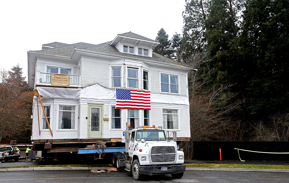 The J.C. White House rests above its new foundation at the base of Tubbs Hill. (LOREN BENOIT/Press)