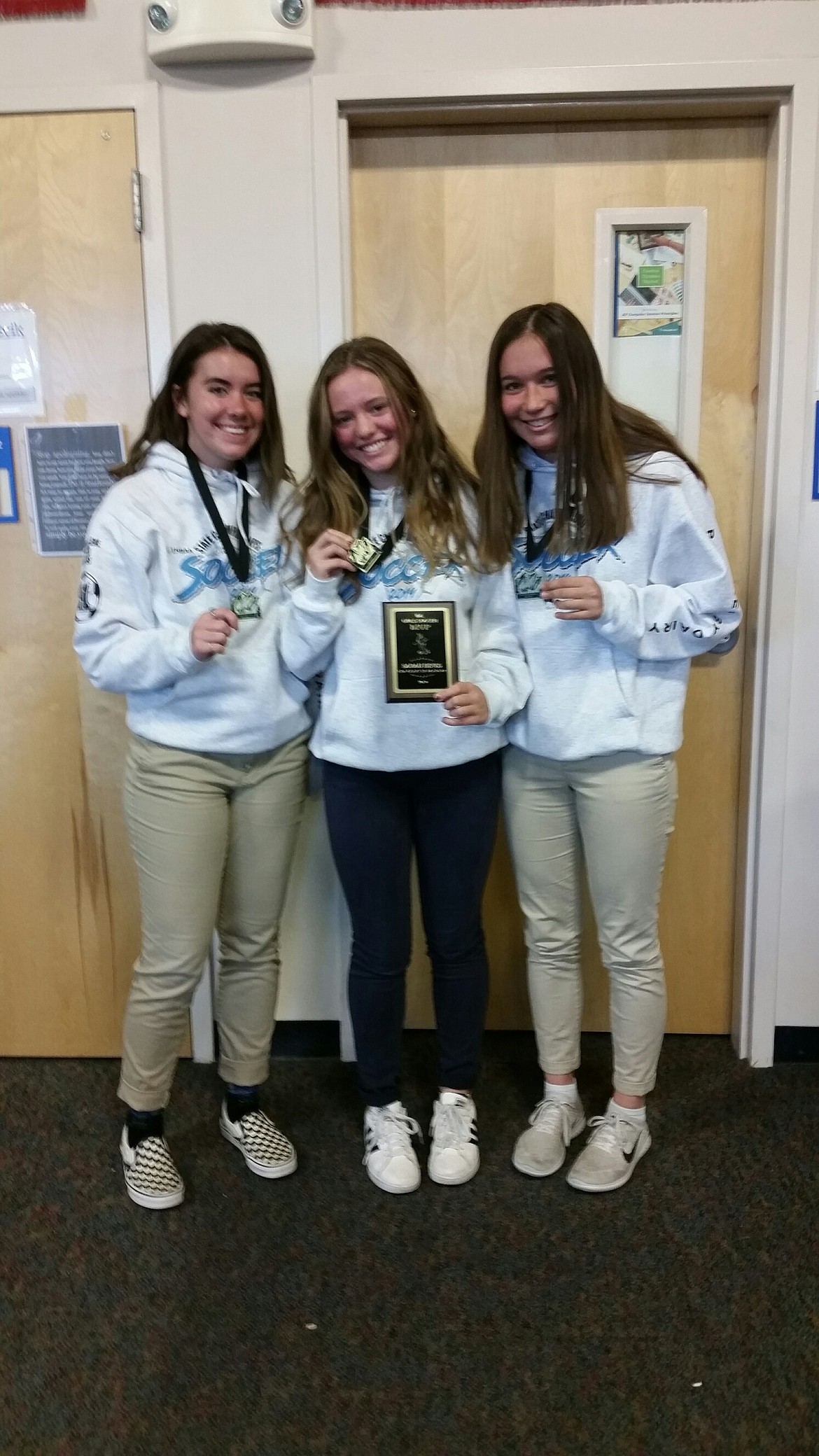 Courtesy photo
From left, Lauryn Keith, Sarah Hines and Isabella Lucky of Coeur d&#146;Alene Charter Academy were recently named to the all-Intermountain League girls soccer team. Hines was named league MVP.