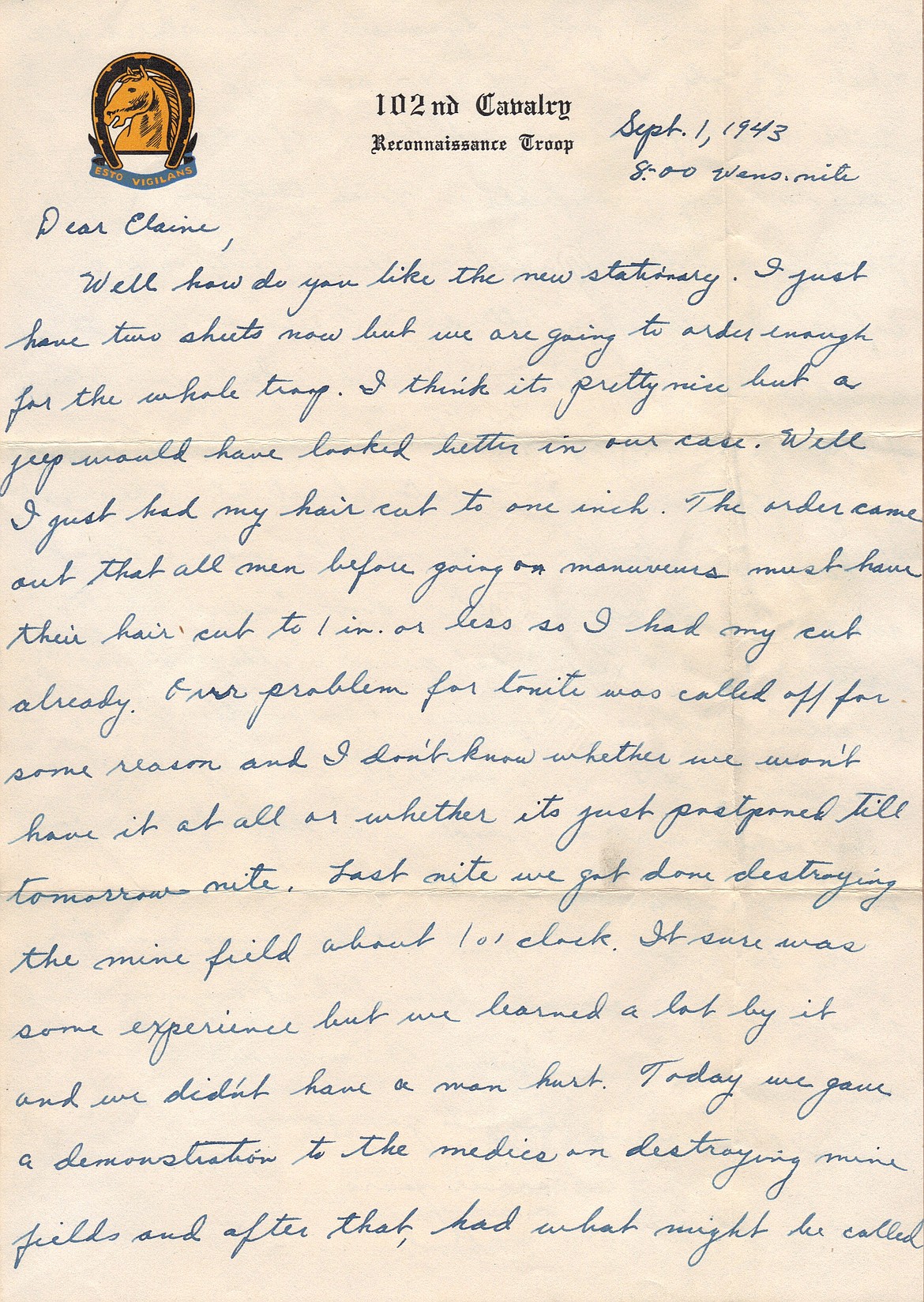 This original letter is one of 1,000 that were discovered in an old trunk by Teresa Irish after her dad died in 2006. This letter, penned by her dad, was written to her mom in 1943. (Photo courtesy of Teresa Irish)