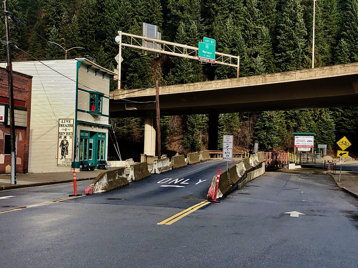 Photo by JOSH McDONALD
This temporary bridge has ran over top the existing Sixth Street bridge since load restrictions were put on the structure in the spring of 2018. The Wallace City Council recently approved plans for a new bridge, but are waiting on funding.