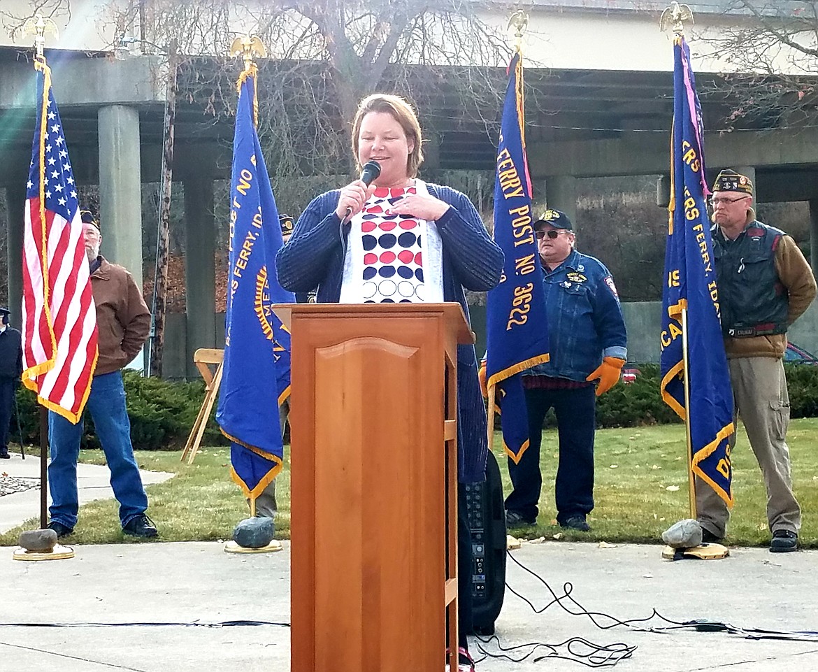 Photo by TONIA BROOKS
Boundary County Superintendent of Schools, Jan Bayer, delivers a speech.