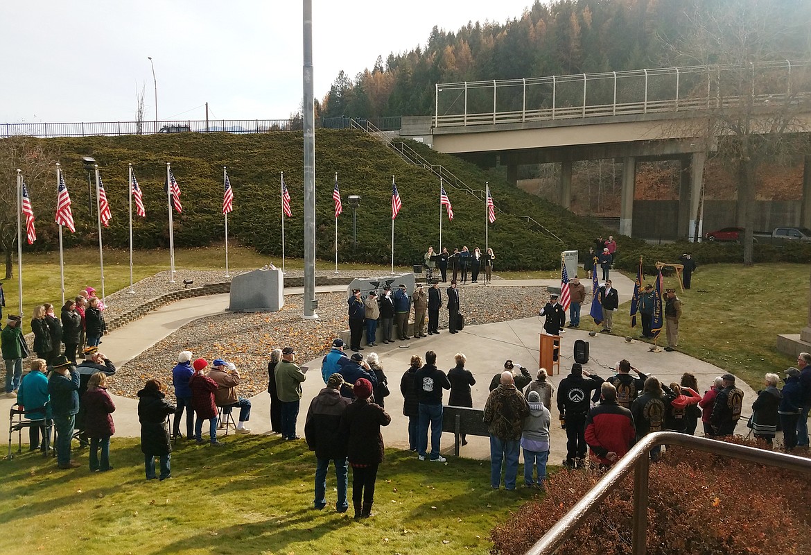 Photo by TONIA BROOKS
The opening for the ceremony.
Karen Roetter, Regional Director for Senator Mike Crapo&#146;s (R-Idaho) office remarked about how big of a turnout for Veteran&#146;s Day events Bonners Ferry has over that of otehr communities she visits.