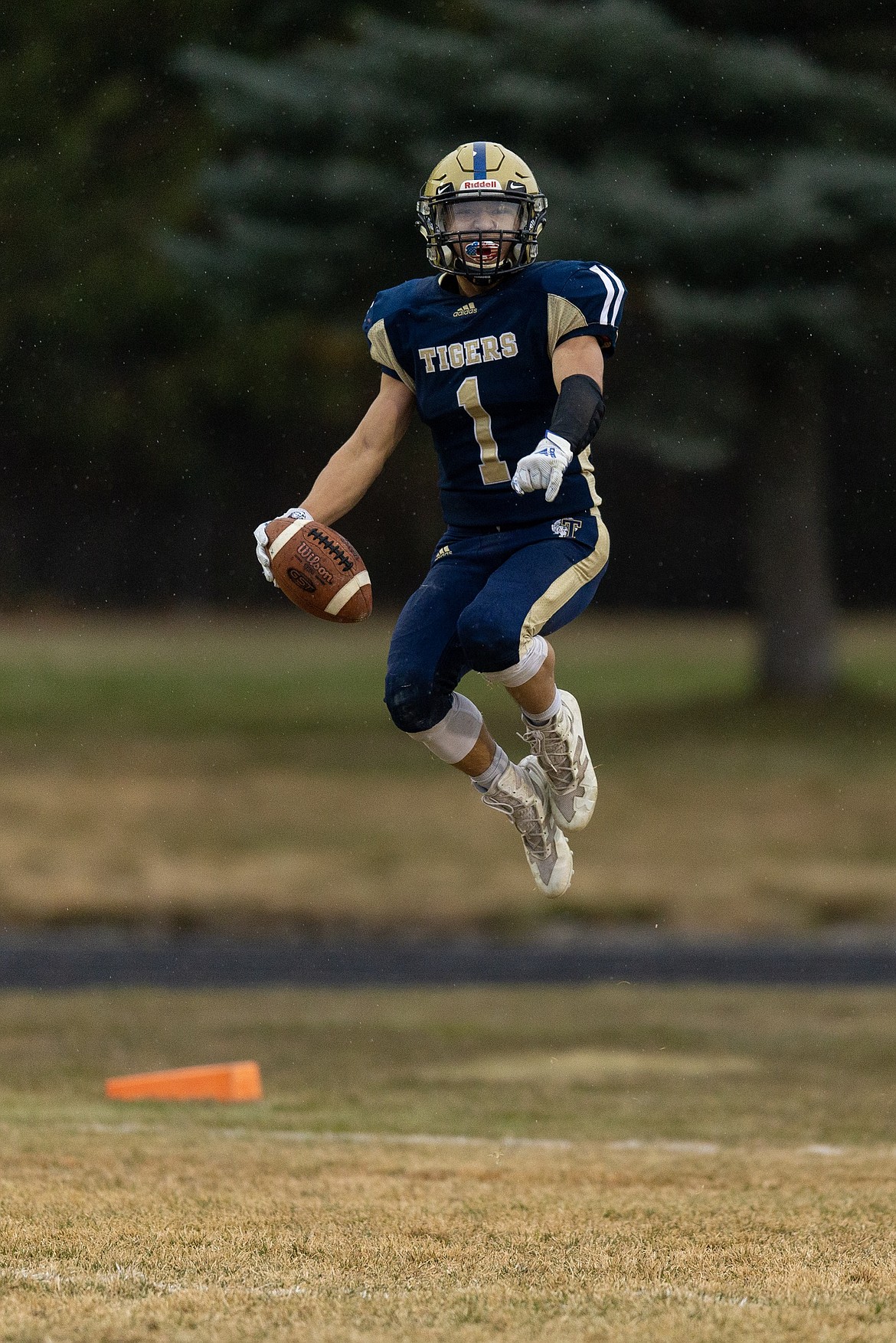 Photo by JASON DUCHOW PHOTOGRAPHY
Louis Powell of Timberlake celebrates his 52-yard touchdown run late in the Tigers&#146; 42-33 victory over Weiser in Spirit Lake.