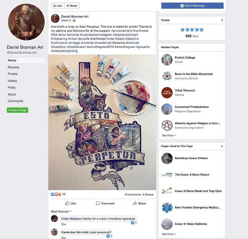 Hayden&#146;s Daniel Brannan expressed his love for his state through this artistic rendering of Idaho. Brannan is under fire for creating a political cartoon disparaging minorities and three community leaders that was mailed to area residents.