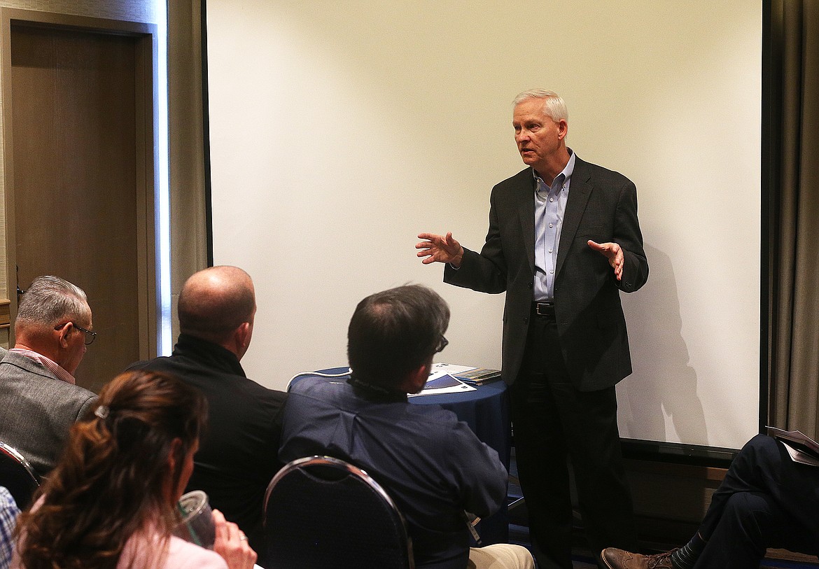 Photos: LOREN BENOIT/Press 
Idaho Business for Education CEO Rod Gramer speaks to members of the Idaho School Boards Association at The Coeur d&#146;Alene Resort on Thursday.