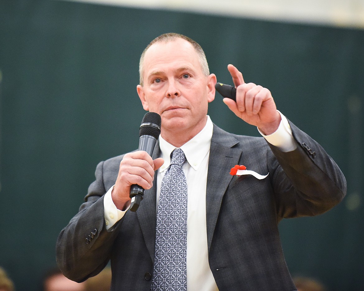 Dr. Craig Lambrecht, president and CEO of Kalispell Regional Healthcare, was the keynote speaker during Monday&#146;s Veterans Day Assembly at Whitefish High School. (Daniel McKay/Whitefish Pilot)