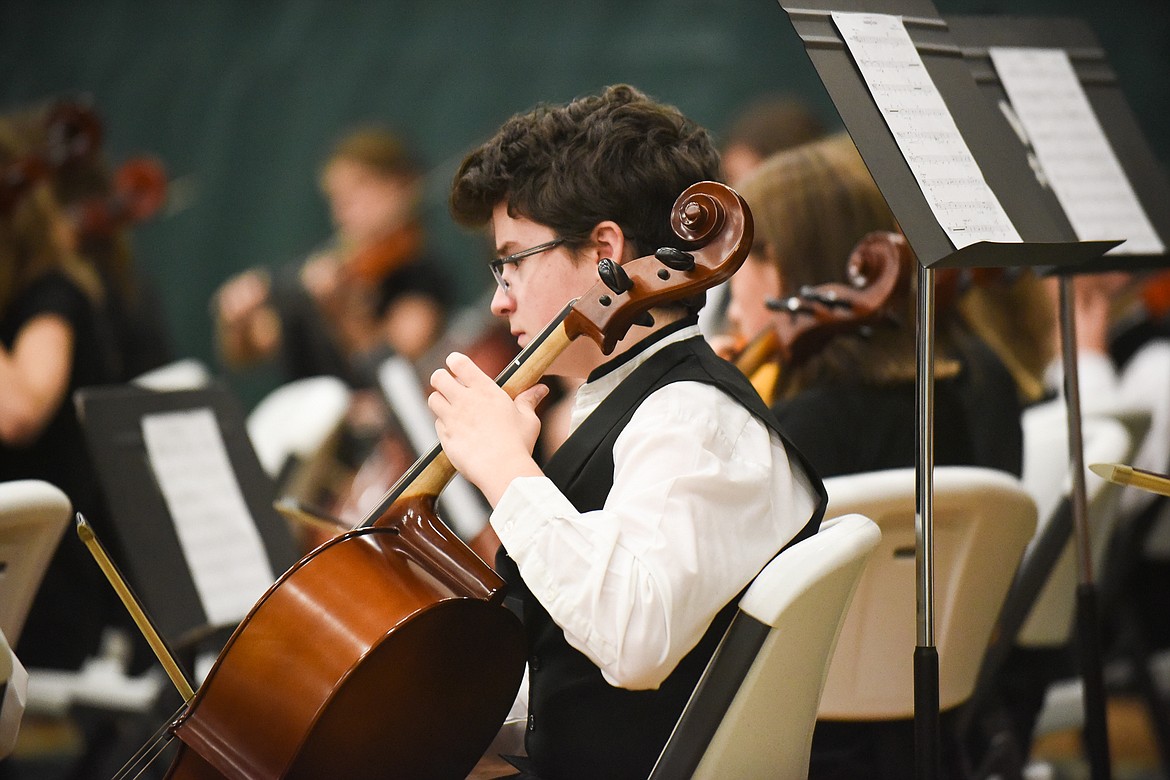 A student plays an arrangement of &#147;Amazing Grace&#148; during Monday&#146;s Veterans Day Assembly at Whitefish High School. (Daniel McKay/Whitefish Pilot)